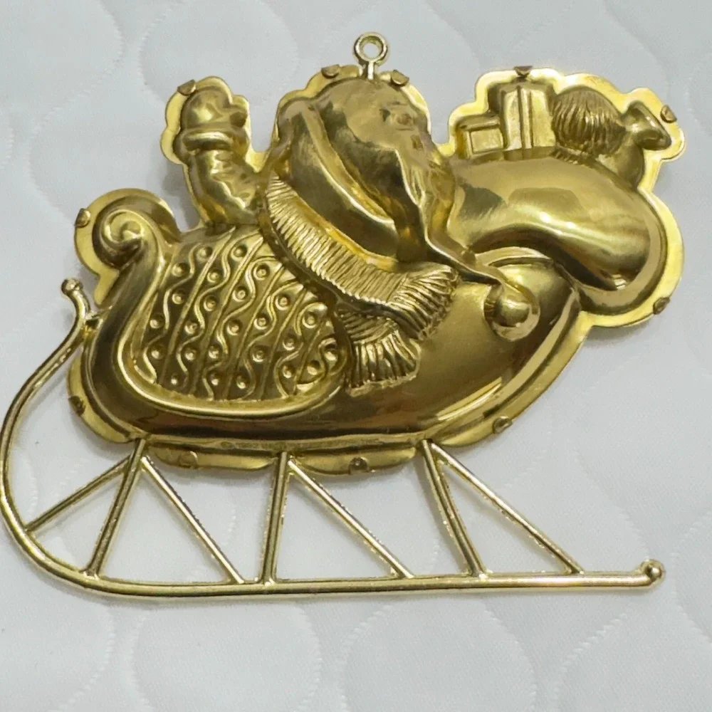 Hallmark Brass Christmas Ornament Santa's Sleigh 1982 Santa Claus Toys Metal
